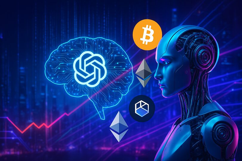 AIと仮想通貨が融合しているイメージアイキャッチ画像。
