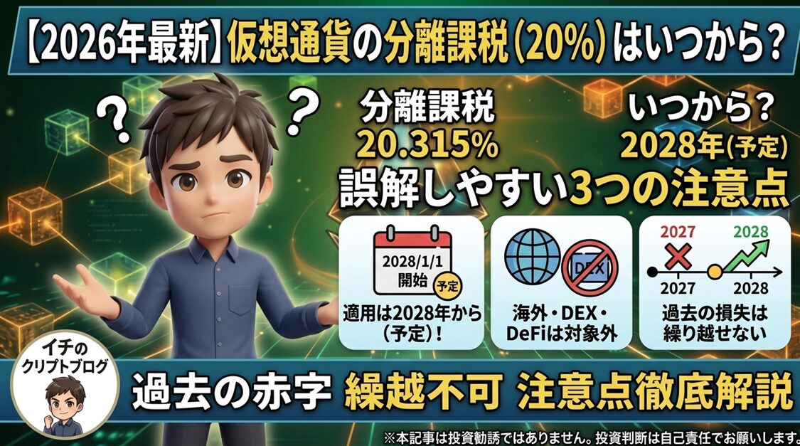 【2026年最新】仮想通貨の分離課税（20%）はいつから？誤解しやすい3つの注意点